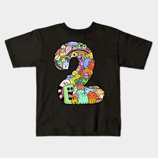 Number 2 two - Funny and Colorful Cute Monster Creatures Kids T-Shirt by funwithletters